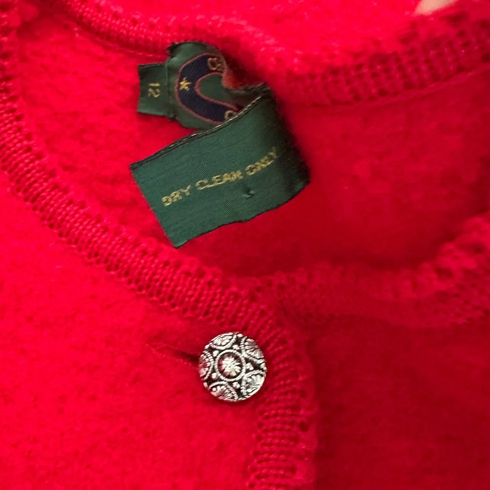 Vintage Charter Club Red Boiled Wool Cardigan Jacket Sz 12 Silver Floral Buttons